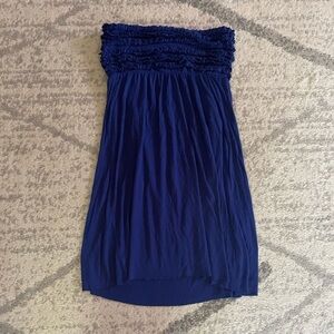 Dark Blue Sleeveless Dress with Tie on Back Thigh Length